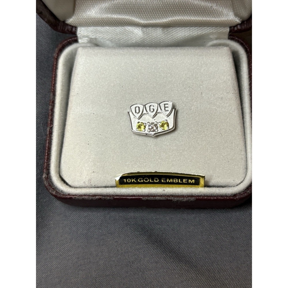 Vintage 10K White Gold & Diamond Gemstone OGE Pin